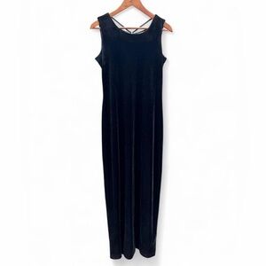 90s Vintage Jessica Womens Black Velvet Velour Jewelled Witch Core Maxi Dress 10